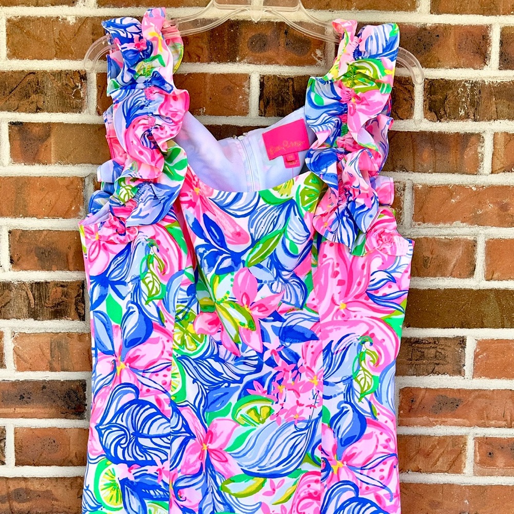 Lilly Pulitzer Pink, Blue & Green Ruffle Tropical Dress (NWT) - Picture 2 of 5